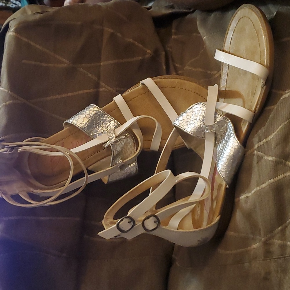 Blowfish white leather and silver gladiator sandals